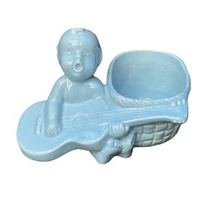 Vintage Blue Ceramic Baby and Guitar Dish or Indoor Planter